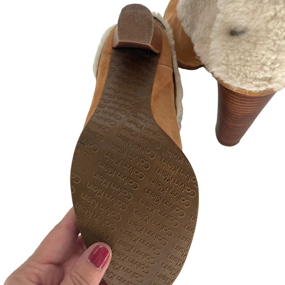 Calvin Klein Sherling Suede Pam Chestnut Tan Ankle Boots Booties 8M - Picture 9 of 9
